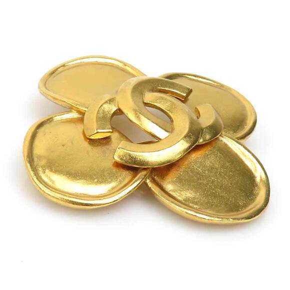 CHANEL Gold Logo Brooch